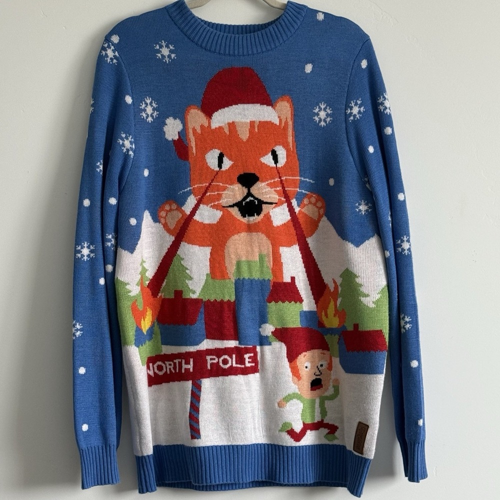 Tipsy Elves Christmas Sweater L Massive‎ Cat Long Sleeve Snow Heavy Party